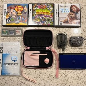 Nintendo Ds with games and accessories.